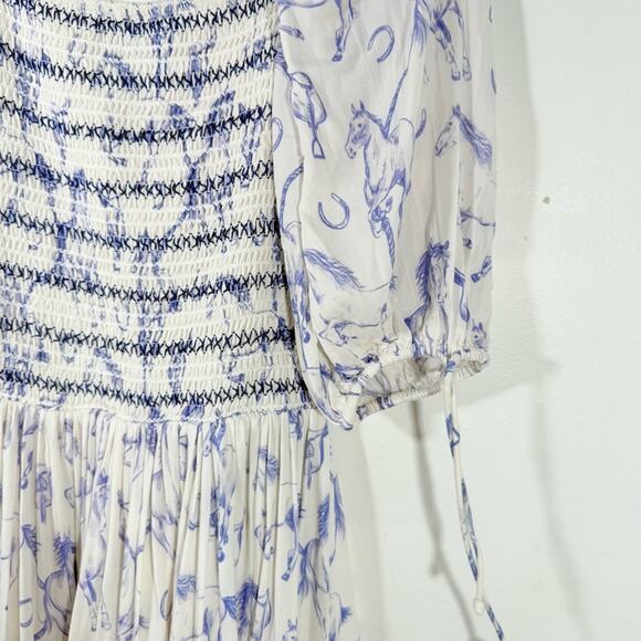 JessKae The Fox Group Quincy Horse Equestrian Midi Smocked Dress Blue Small - Picture 13 of 15